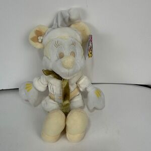 Disney Minnie Mouse Winter Holiday Plush Cream Gold Robe Nightcap New with Tags